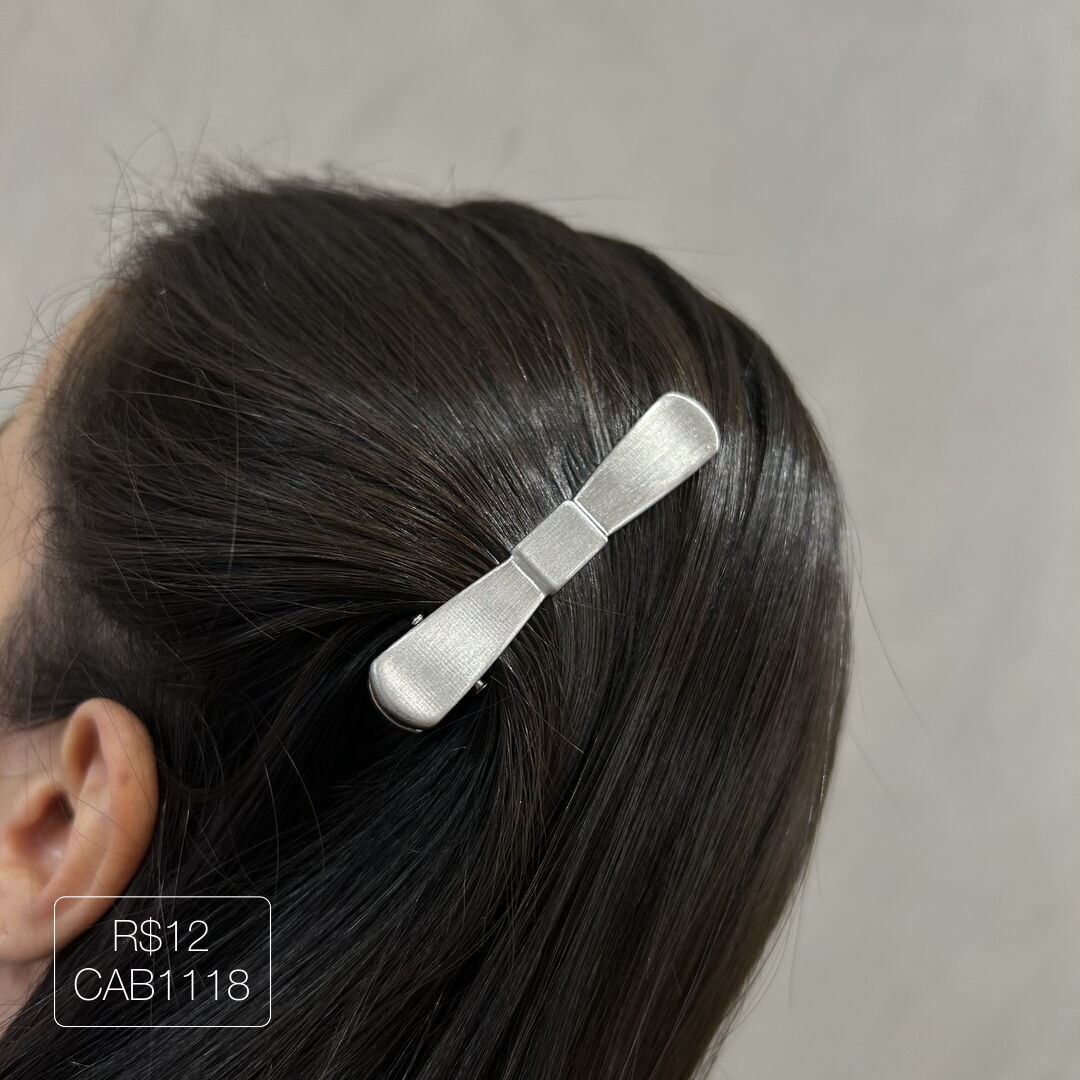 Hair Pin Laço M Liso Prateado